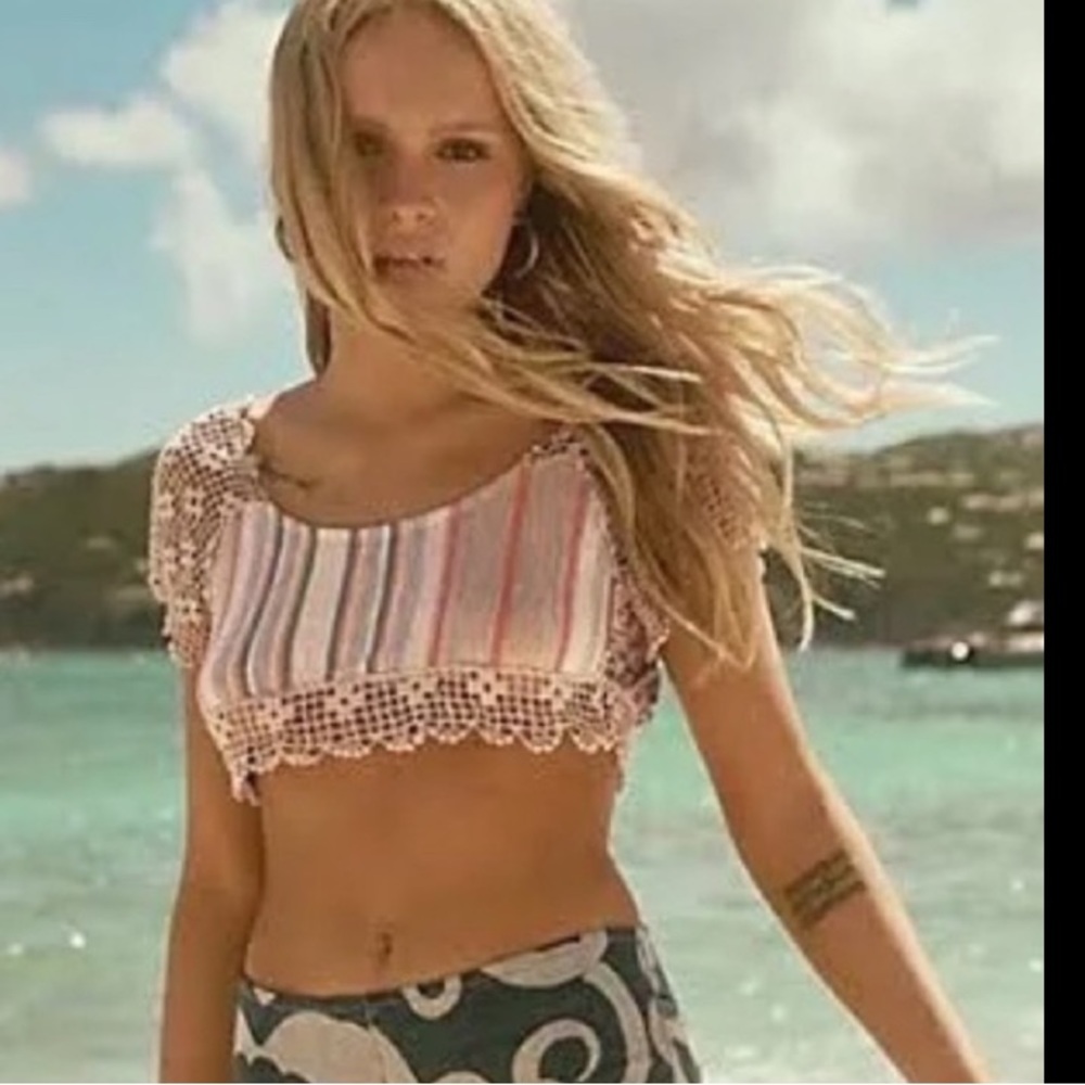 New! Free People Aruba Crochet Multicolor Striped Crop Top Large